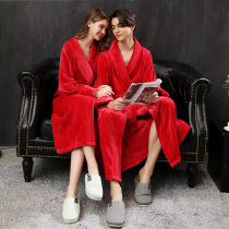 Japan Red Ben Year Wedding Celebration Bathrobe Nightgown Lady Winter Lengthened Flannel Couple Spring Autumn Season Newlywed Pyjamas