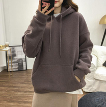 20 autumn and winter burst round neck plus velvet sweater women loose Korean version of woolen thickened hooded fried street clothes ins super fire