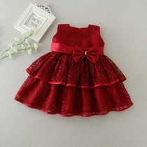  Baby dress Tutu Red gauze skirt Babys birthday full moon wine wedding dress Princess dress