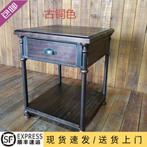  American country wrought iron solid wood furniture industrial old style sofa side table Simple bedside table Simple coffee table
