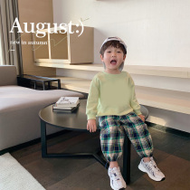 All-match casual 2020 autumn London street style plaid pants stitching contrast color childrens trousers baby pants trend
