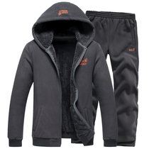 Plus velvet sports suit mens winter thickened middle-aged and elderly dad cashmere sweatshirt sportswear two-piece set