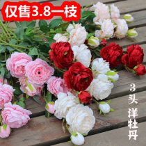 New three-headed foreign peony simulation silk flower wedding arch road leading flower decoration flower arrangement flower bouquet single wedding arrangement