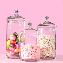 Glass candy jar with lid European transparent sugar thick storage jar dessert table ornaments