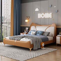 Light luxury modern simple double Nordic wood childrens bed boys and girls Italian Minimalist soft bed teenagers