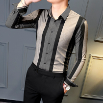 Rich Expensive Birds Autumn Clothing Korean version Trend Long sleeves Inn Wind Business Fashion Shirt Man Handsome for a wide Striped Shirt