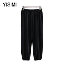 Mid-summer Old age Female dress Fat Mom tightness waist loose wide leg long pants 200 catty to wear middle-aged pants children