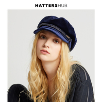 Hats Shihui navy hat Korean version of tide wild beret casual velvet newsboy hat female autumn and winter British cap cap