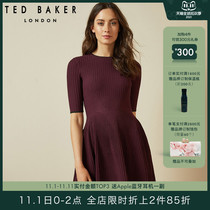 TED BAKER ladies fashion simple solid color temperament slim waist short sleeve knitted dress elegant workplace