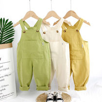 2021 Spring autumn new 0-4 girl boy Han version foreign air back belt pants 3 loose conjoined pants baby hanger with pants tide