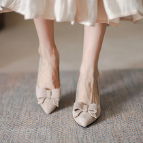 Pointed High Heels Shoes Women 2022 New Spring Autumn Casual Fashion 100 Hitch Heel Suede Butterfly Knot Light Mouth Single Shoe Woman