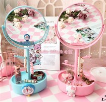 Cute Kitty Jingle desktop multi-function desktop makeup mirror Bedroom rotating makeup mirror jewelry storage box