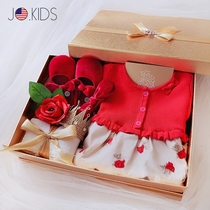 Special cabinet JO baby princess sweater skirt suit spring autumn and winter style female baby red pure cotton gown gift box