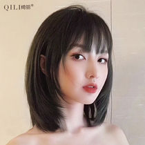 Full head cover type real hair bangs Real hair natural clavicle medium and long hair wig Female long hair can tie age reduction