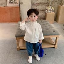 Monee Boys 2021 Spring and Autumn New Long-sleeved Shirt Childrens White Shirt Baby Casual Solid Color Top