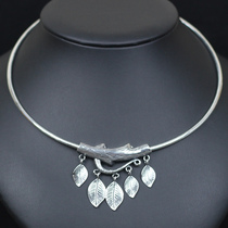 Leaves womens silver neckline 999 pure silver leaf foot silver pendant retro silver pendant son personality creative