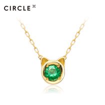 CIRCLE Jewelry 18K Golden Stone Necklace Natural Emerald Cat Face Pendant Clavicle Chain Vintage design sense for women