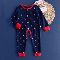 Baby clothes 6 one-piece cotton 12 spring and autumn thin open crotch men and women baby ha clothes autumn clothes pajamas 0-3 months