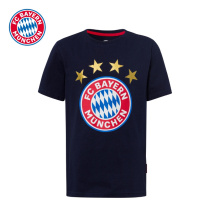 Bayern Munich badge print T-shirt childrens leisure sports short sleeve top dark blue 7-16 years old