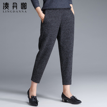 Autumn and winter new velvet radish pants womens nine-point pants knitted pants Harun casual wool pants large wool pants