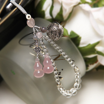 Pink crystal jade gourd car keychain Korea cute peach heart pendant peach blossom handmade original design personality