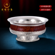 Glorious impression S99 sterling silver handmade bag wooden bowl wine bowl tea bowl silver bowl tableware Buddhist worship Silver Bowl