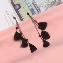 Bohemia retro national wind seaside beach resort simple black feather long tassel earrings female