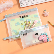 Korean version of the transparent document bag Student stationery information storage bag Small fresh smooth waterproof thickened cute pull side bag