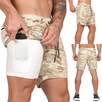 Summer new breathable double-layer shorts sports five-point pants mens large size camouflage fitness pants quick-drying tight training pants