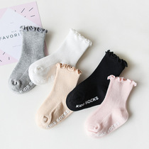 Autumn and winter wooden ear baby socks boneless dispensing non-slip baby newborn socks 0-1 year old female children cotton socks