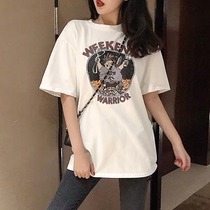 White short-sleeved t-shirt womens 2021 summer new trend ins loose Korean round neck all-match thin cotton top women