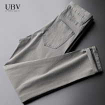 Autumn and winter youth retro trend jeans men old light business slim casual straight pants smoke gray men's pants