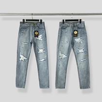 Drew Smiley washable patch ragged jeans Bieber with straight loose trousers fog High Street casual pants