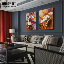 Weiyihui hand-painted two-in-one flower oil painting Living room painting dining room painting Sofa background wall painting decorative painting