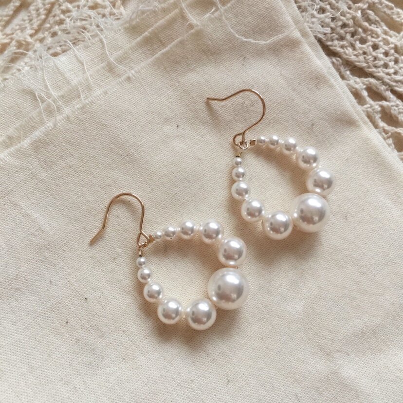 Temperament Austria Crystal Pearl Earrings Woman American 14k Bag Gold Ear Hook Earrings Pearl Circle Earrings Refined Woman