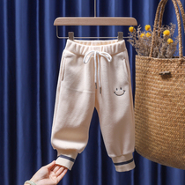 Girl Autumn Winter Thickening Children Plus Suede Pants Children Pure Cotton Integrated Suede Boy Fall Female Baby Baby Outside Wear