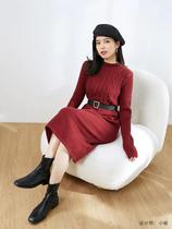 Seven quantities cut autumn and winter red slim slim twisted medium long knit skirt small dress female 701