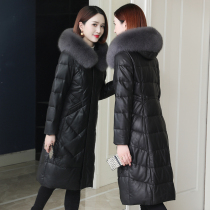 zqqz leather down jacket women long 2021 new fashion fox fur collar sheep leather jacket D175