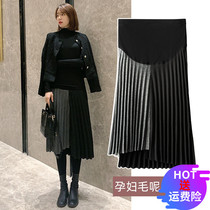 Pregnant woman half body dress autumn winter collage 100 pleats in toabdominal dress The long section of loose and thin gestation in the abdomen dress for autumn and winter clothing