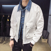 Autumn jacket mens spring and autumn season 2021 new fake two-piece trend handsome denim jacket mens casual top clothes