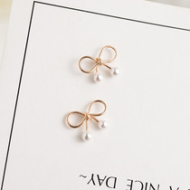 Cute Japanese style bow mother shell pearl S925 Sterling silver Stud earrings Gold earrings dating gift women earrings