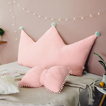 ins Crown bed long pillow solid color cushion double bedroom Princess wind Net red pillow big backrest can be removed and washed