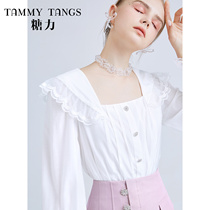 (Mall same section) Sugar spring autumn season new long sleeve shirt Peter Pan with lotus leaf side shirt blouses women