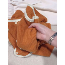 European station lazy style sweater women 2022 early autumn new pumpkin orange knitted cardigan French retro top