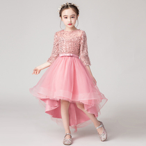  Little girl princess dress puffy yarn Childrens birthday evening dress Flower girl catwalk wedding dress Host piano performance suit