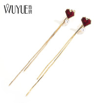 Red love earrings female Pearl temperament tassel earrings long high grade earrings 2021 New Tide earrings