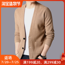 Knitted cardigan mens Korean slim autumn new mens cashmere coat round neck wool coat wear simple thin