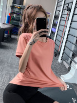 Split beautiful back fitness top Female sense loose short-sleeved running blouse Mesh breathable sports quick-drying T-shirt summer