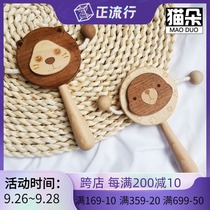 Cat flower baby gift newborn Wood rattle cute cartoon Korean beech wood can gnaw gnawed hand bell ins ins