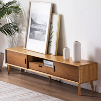 Living room TV cabinet modern simple small apartment coffee table combination landing Nordic short cabinet drawer white bamboo solid wood